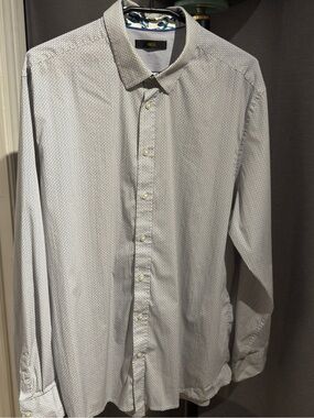 AKA Men's White Micro Dot Dress Shirt - Tailored Long Sleeve